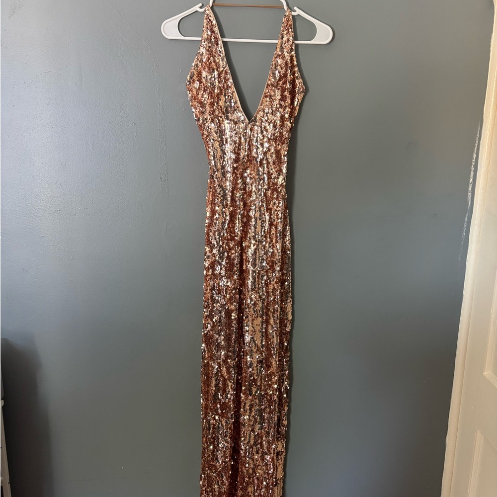 Fashion Nova Sequin Backless Dress - Rose Gold